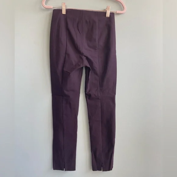 Vince Fitted Cropped Maroon Plum Pintuck Dress Pants Elastic Waist Side Zipper - Picture 6 of 9